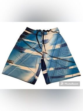 Pacific Surf Blue White Swim Trunks Size Medium-Surfing Swimming Pockets